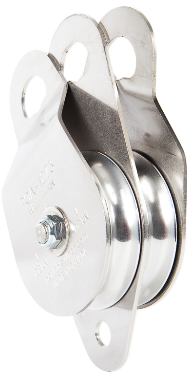 PORTABLE WINCH Doppelte Umlenkrolle, Seitenabdeckung schwenkbar, Edelstahl rostfrei, 2 Alurollen 100 mm Ø, für 6 - 13mm Seile