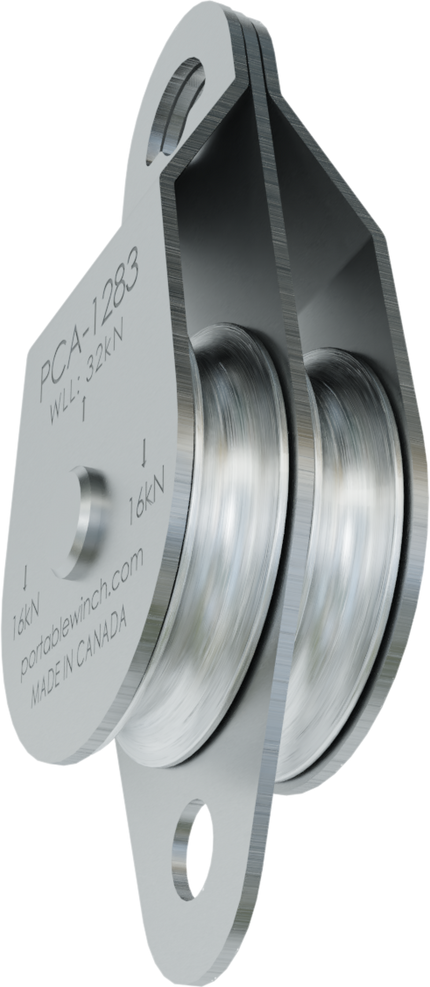 PORTABLE WINCH doppelte Umlenkrolle, Seitenabdeckung schwenkbar, Edelstahl rostfrei, 2 Alurollen mit 76 mm Ø, für 6 - 13mm Seile